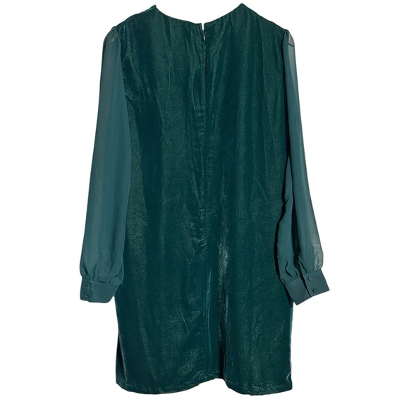 J. Crew Factory NWT Forest Green Velvet Holiday Party Shear Sleeve Mini Dress - Picture 5 of 14